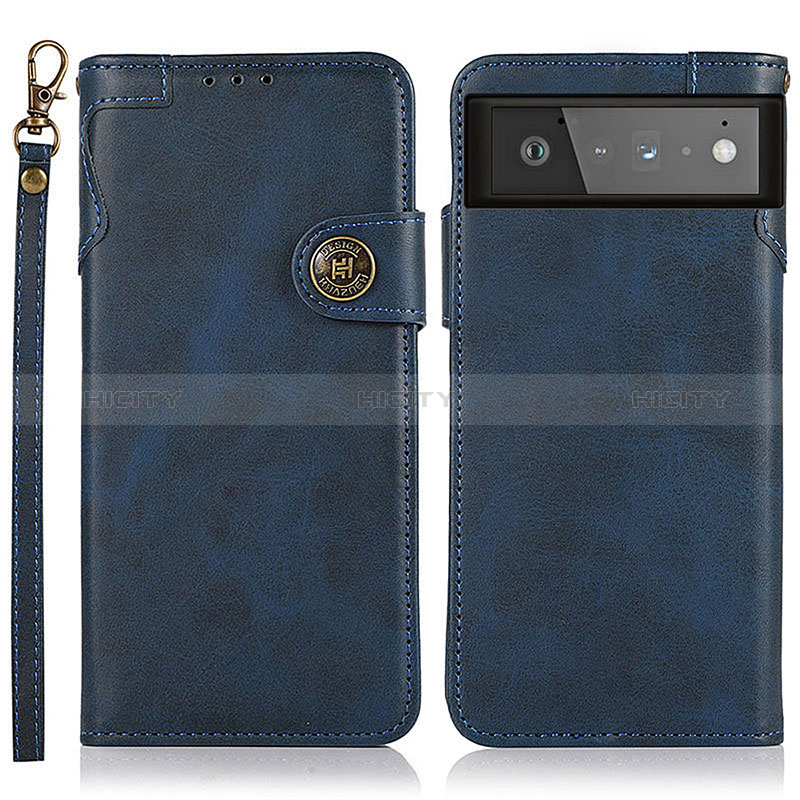 Coque Portefeuille Livre Cuir Etui Clapet K09Z pour Google Pixel 6 5G Bleu Plus