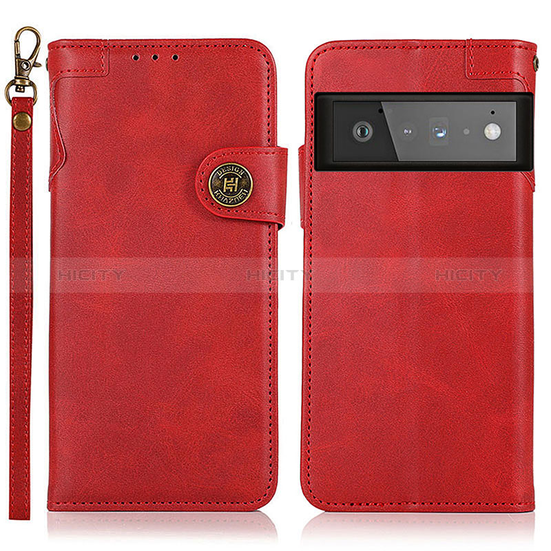 Coque Portefeuille Livre Cuir Etui Clapet K09Z pour Google Pixel 6 Pro 5G Rouge Plus