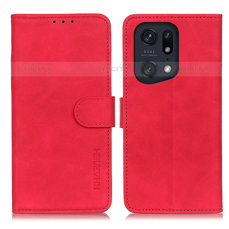 Coque Portefeuille Livre Cuir Etui Clapet K09Z pour Oppo Find X5 Pro 5G Rouge Plus