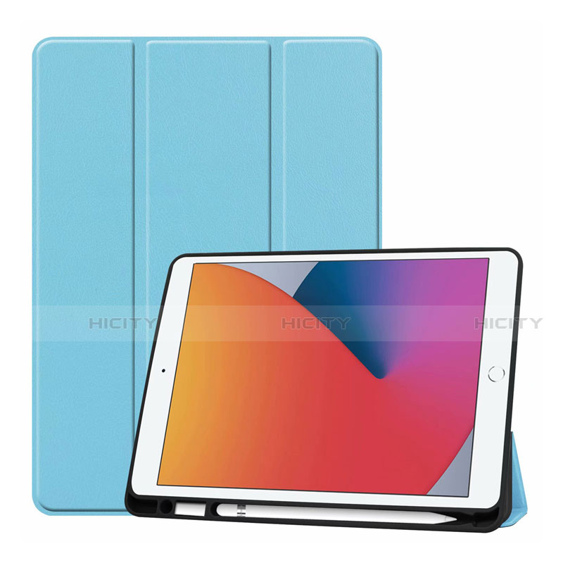 Coque Portefeuille Livre Cuir Etui Clapet L01 pour Apple iPad 10.2 (2019) Bleu Ciel Plus