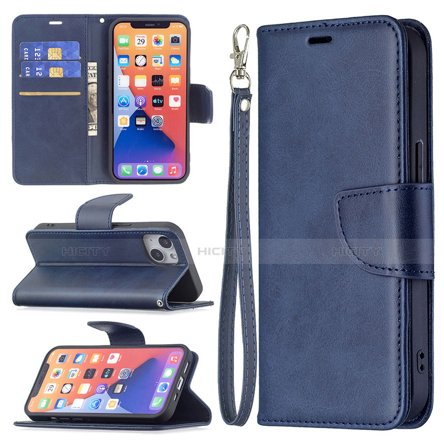 Coque Portefeuille Livre Cuir Etui Clapet L01 pour Apple iPhone 13 Bleu Plus