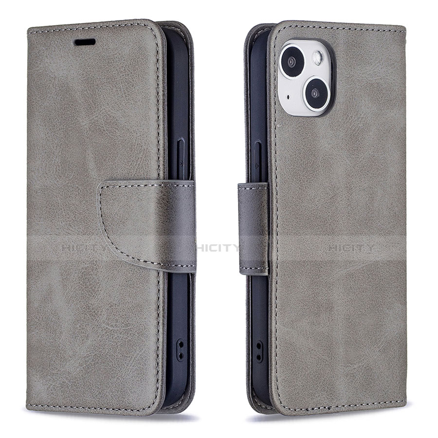 Coque Portefeuille Livre Cuir Etui Clapet L01 pour Apple iPhone 13 Gris Plus