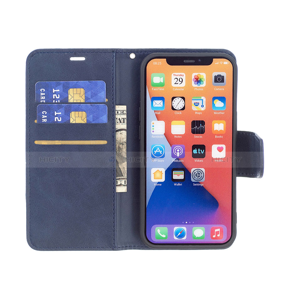 Coque Portefeuille Livre Cuir Etui Clapet L01 pour Apple iPhone 13 Mini Bleu Plus