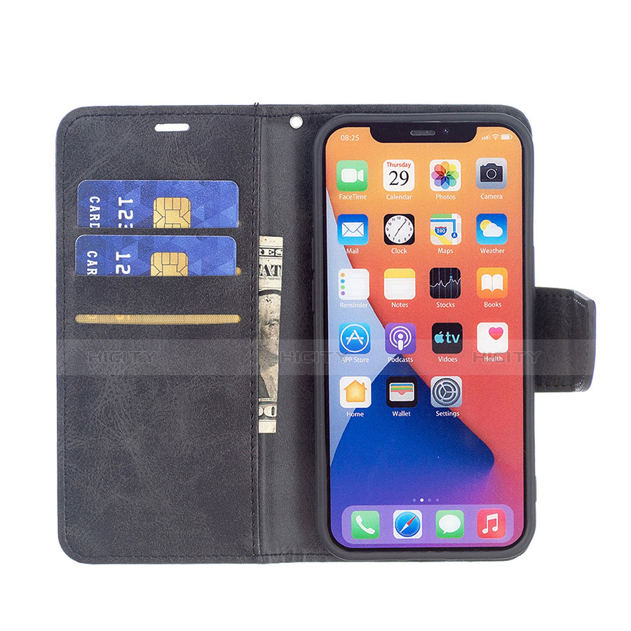 Coque Portefeuille Livre Cuir Etui Clapet L01 pour Apple iPhone 13 Mini Noir Plus