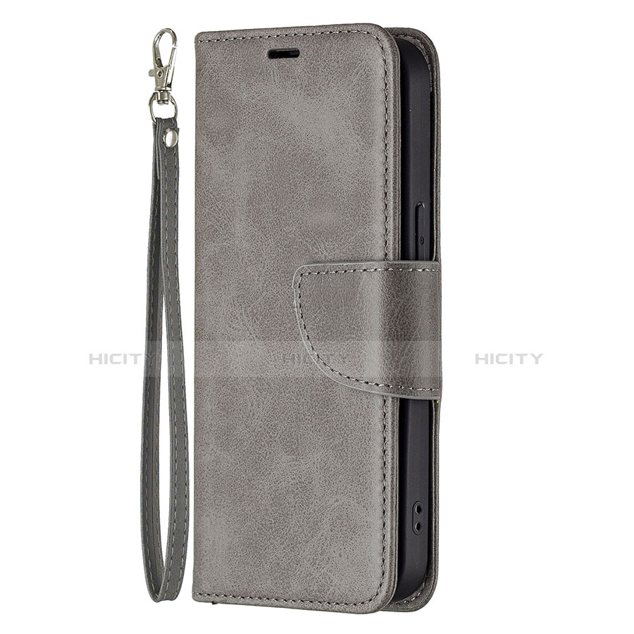 Coque Portefeuille Livre Cuir Etui Clapet L01 pour Apple iPhone 13 Pro Gris Fonce Plus