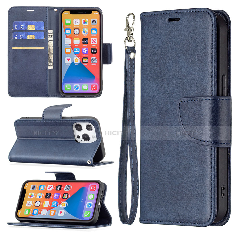 Coque Portefeuille Livre Cuir Etui Clapet L01 pour Apple iPhone 13 Pro Max Bleu Plus