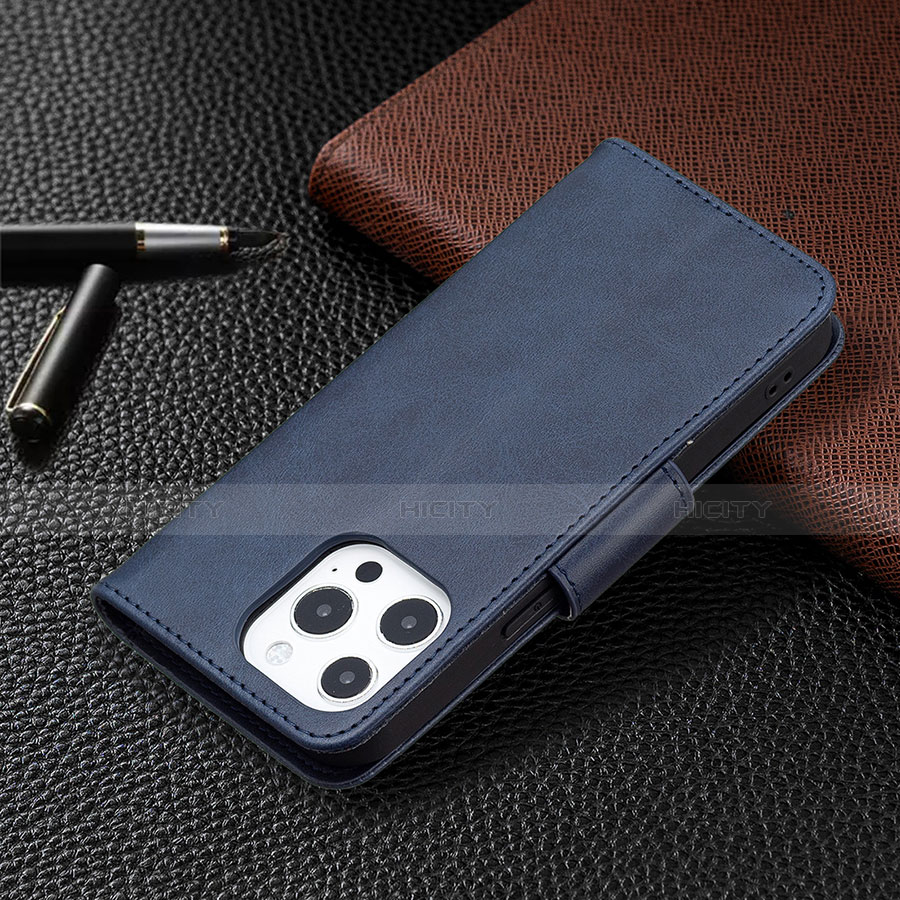 Coque Portefeuille Livre Cuir Etui Clapet L01 pour Apple iPhone 13 Pro Max Bleu Plus