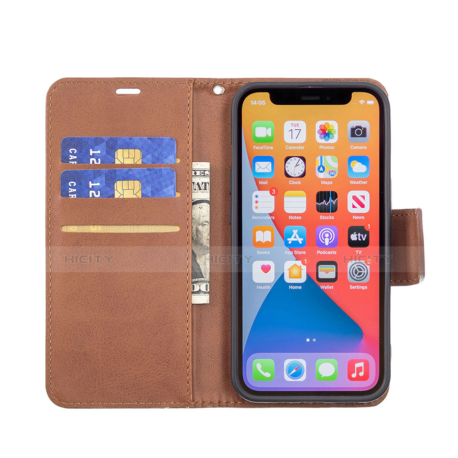 Coque Portefeuille Livre Cuir Etui Clapet L01 pour Apple iPhone 13 Pro Max Marron Plus