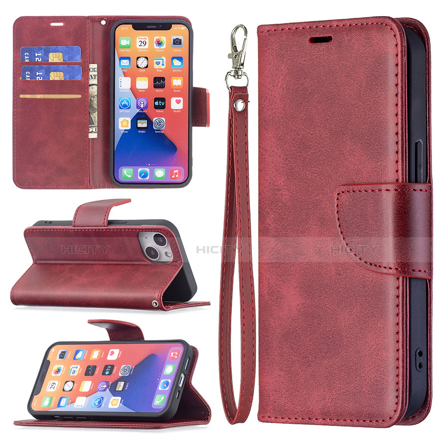 Coque Portefeuille Livre Cuir Etui Clapet L01 pour Apple iPhone 13 Rouge Plus