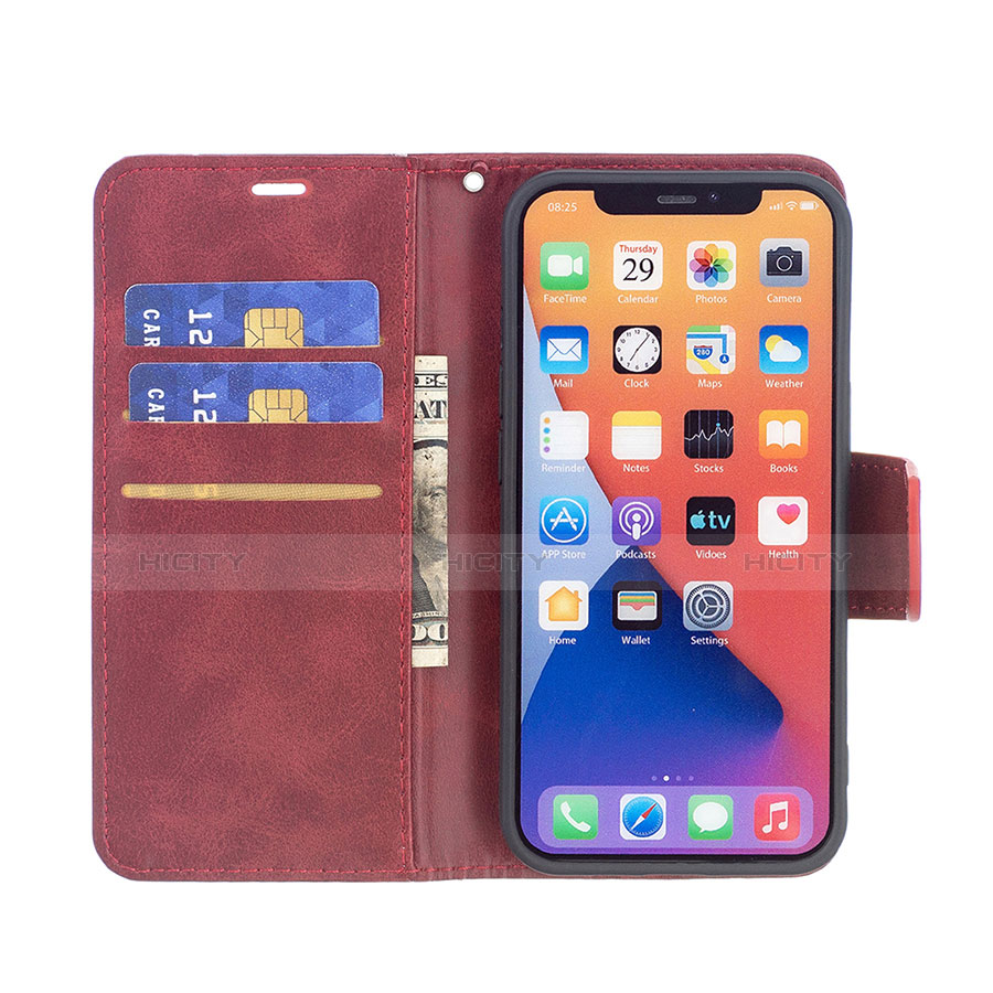 Coque Portefeuille Livre Cuir Etui Clapet L01 pour Apple iPhone 13 Rouge Plus