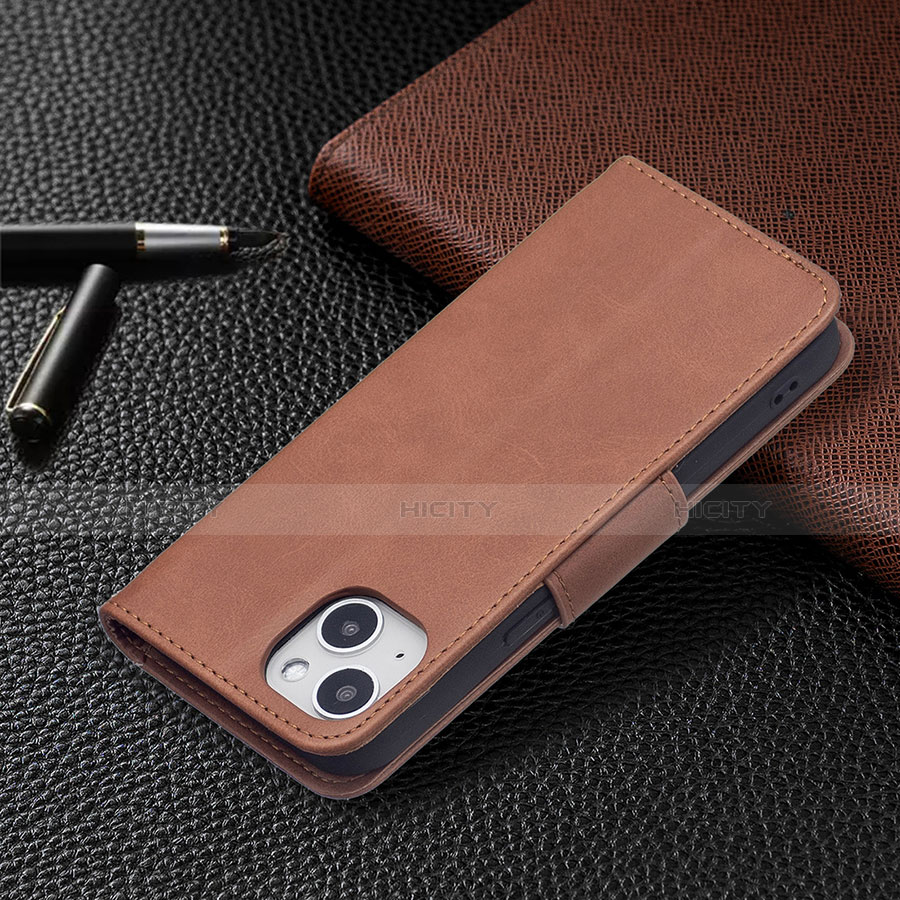 Coque Portefeuille Livre Cuir Etui Clapet L01 pour Apple iPhone 14 Plus Marron Plus