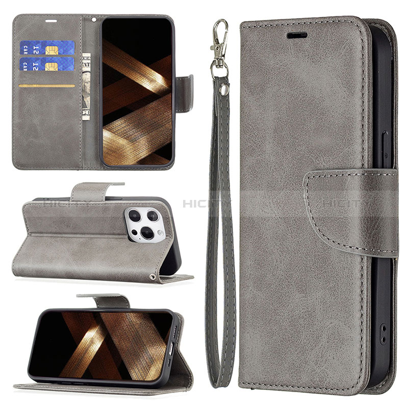 Coque Portefeuille Livre Cuir Etui Clapet L01 pour Apple iPhone 14 Pro Max Gris Fonce Plus