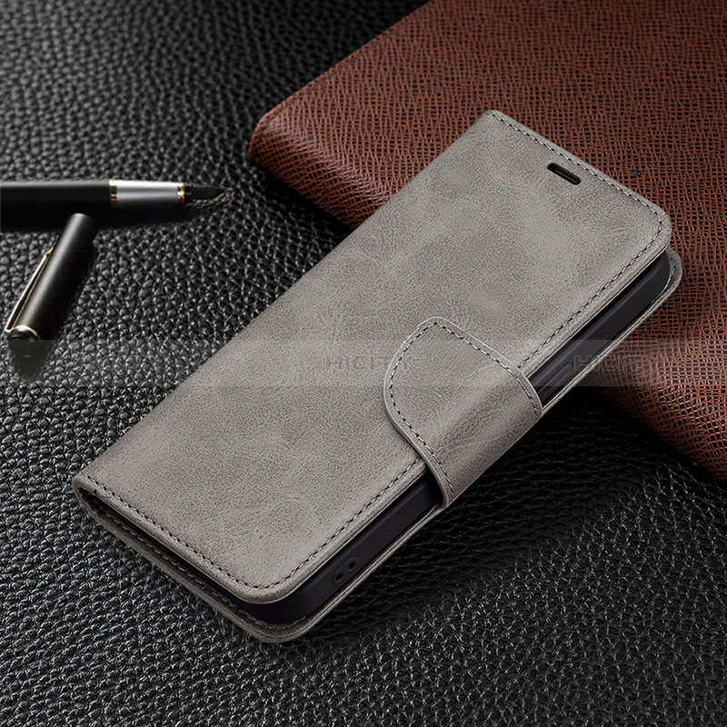 Coque Portefeuille Livre Cuir Etui Clapet L01 pour Apple iPhone 14 Pro Max Gris Fonce Plus