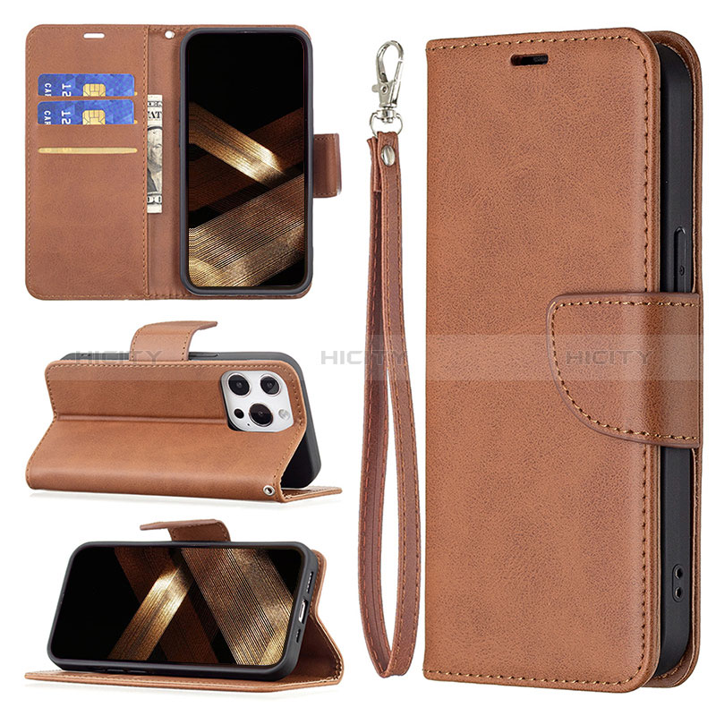 Coque Portefeuille Livre Cuir Etui Clapet L01 pour Apple iPhone 14 Pro Max Marron Plus