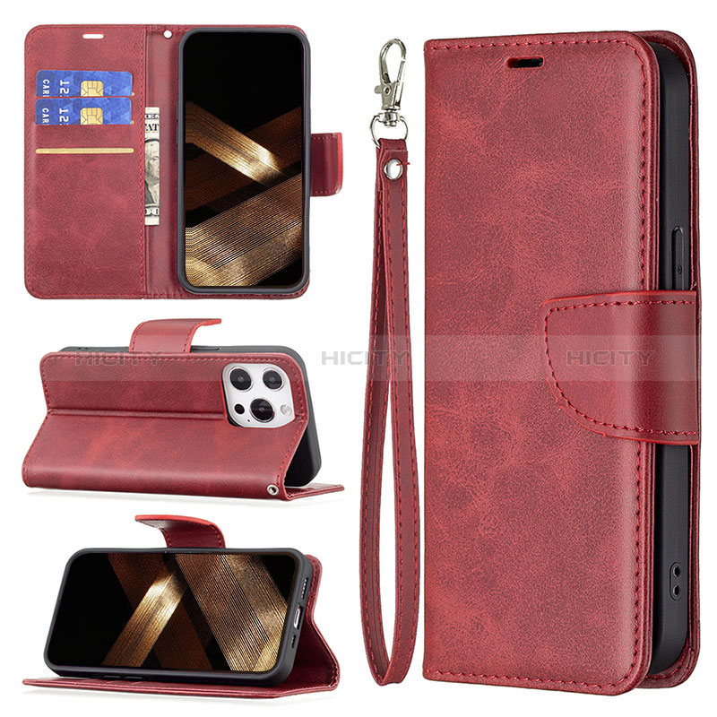 Coque Portefeuille Livre Cuir Etui Clapet L01 pour Apple iPhone 14 Pro Max Rouge Plus