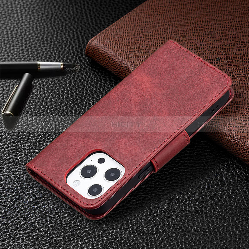 Coque Portefeuille Livre Cuir Etui Clapet L01 pour Apple iPhone 14 Pro Max Rouge Plus