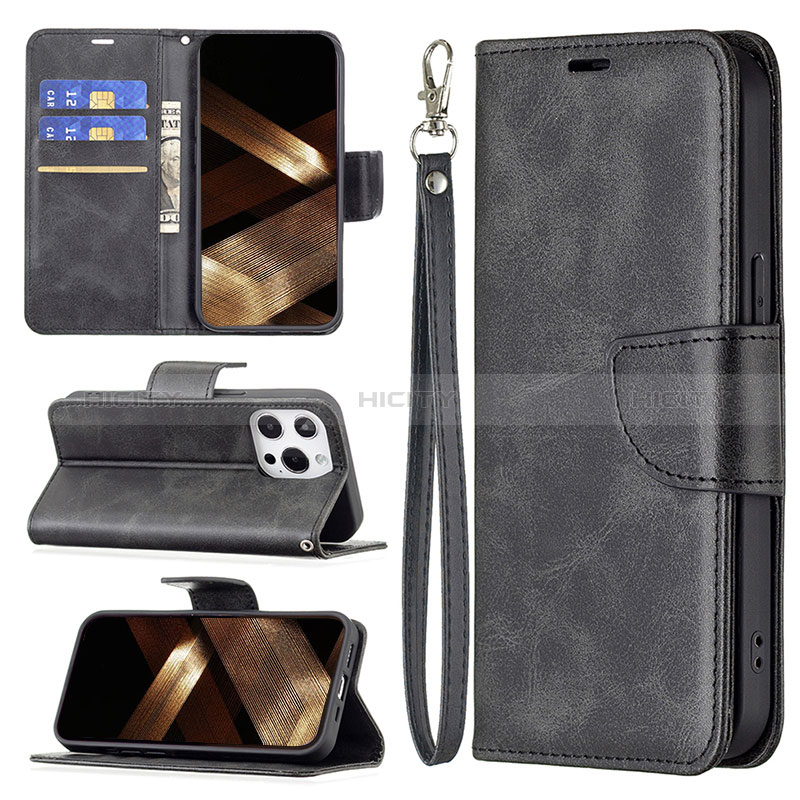 Coque Portefeuille Livre Cuir Etui Clapet L01 pour Apple iPhone 14 Pro Noir Plus