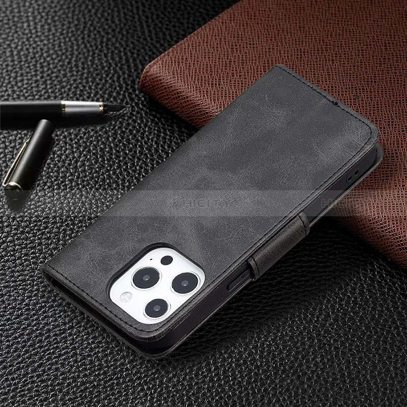 Coque Portefeuille Livre Cuir Etui Clapet L01 pour Apple iPhone 14 Pro Noir Plus