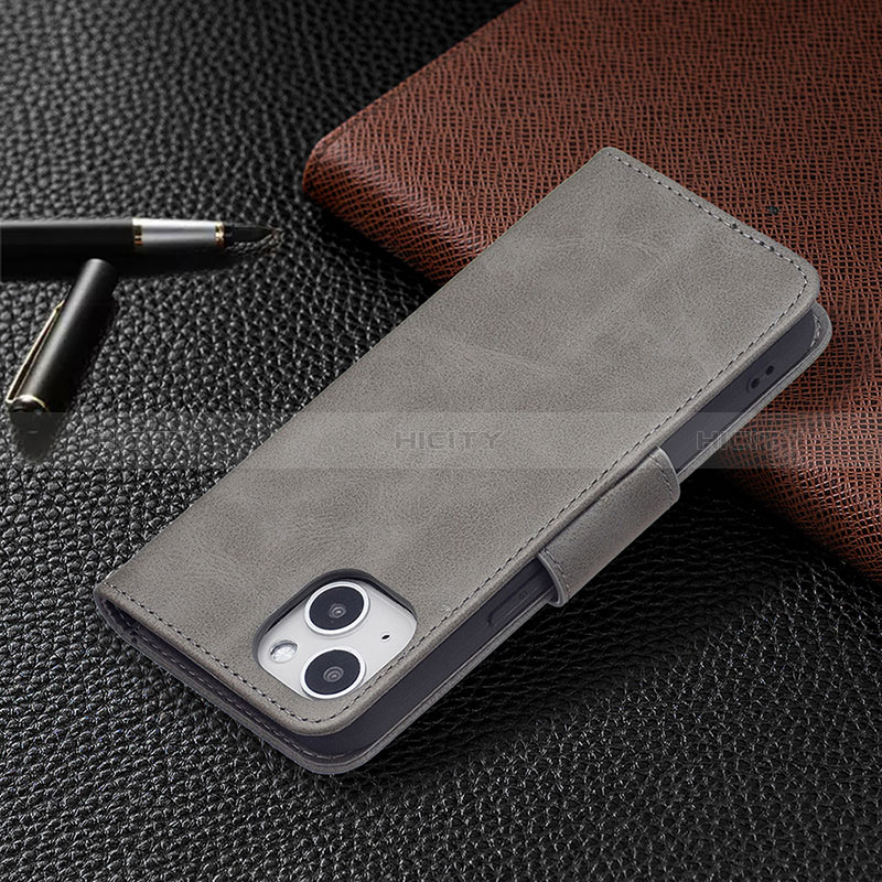 Coque Portefeuille Livre Cuir Etui Clapet L01 pour Apple iPhone 15 Gris Plus