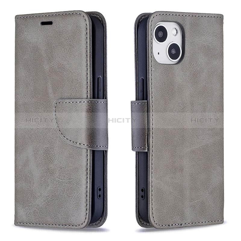 Coque Portefeuille Livre Cuir Etui Clapet L01 pour Apple iPhone 15 Plus Gris Plus