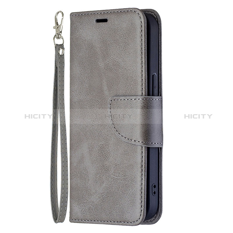 Coque Portefeuille Livre Cuir Etui Clapet L01 pour Apple iPhone 15 Plus Gris Plus