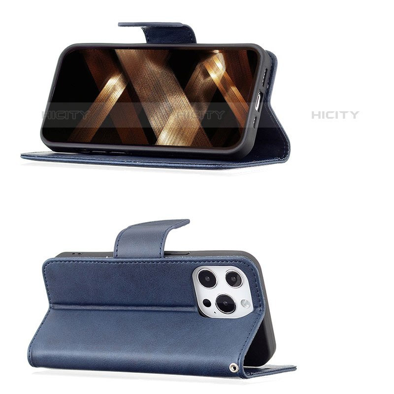 Coque Portefeuille Livre Cuir Etui Clapet L01 pour Apple iPhone 15 Pro Bleu Plus