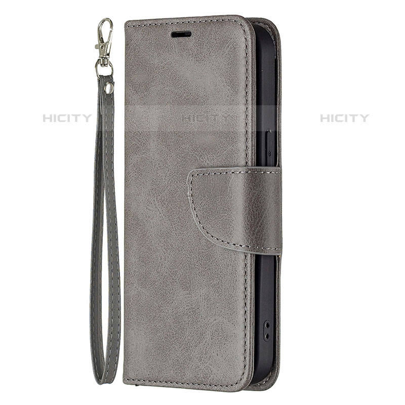 Coque Portefeuille Livre Cuir Etui Clapet L01 pour Apple iPhone 15 Pro Gris Fonce Plus