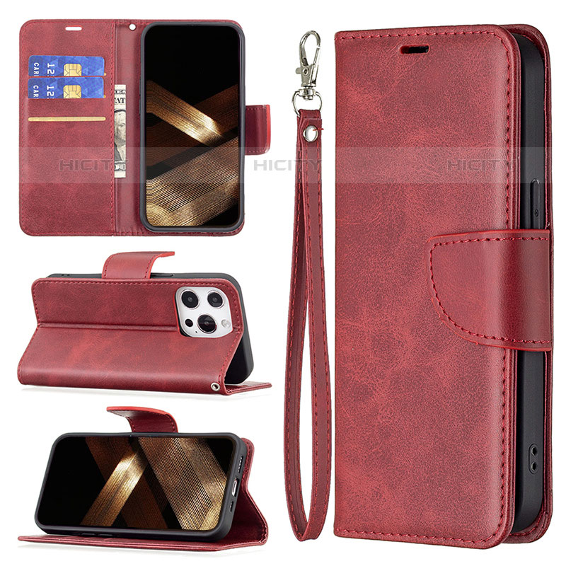 Coque Portefeuille Livre Cuir Etui Clapet L01 pour Apple iPhone 15 Pro Max Rouge Plus