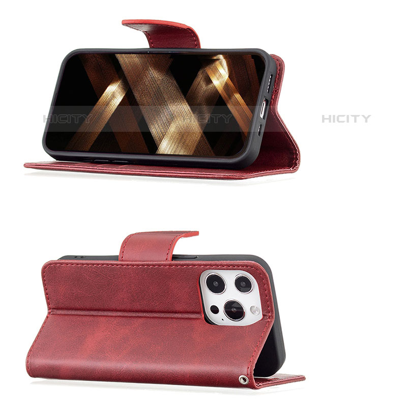 Coque Portefeuille Livre Cuir Etui Clapet L01 pour Apple iPhone 15 Pro Max Rouge Plus