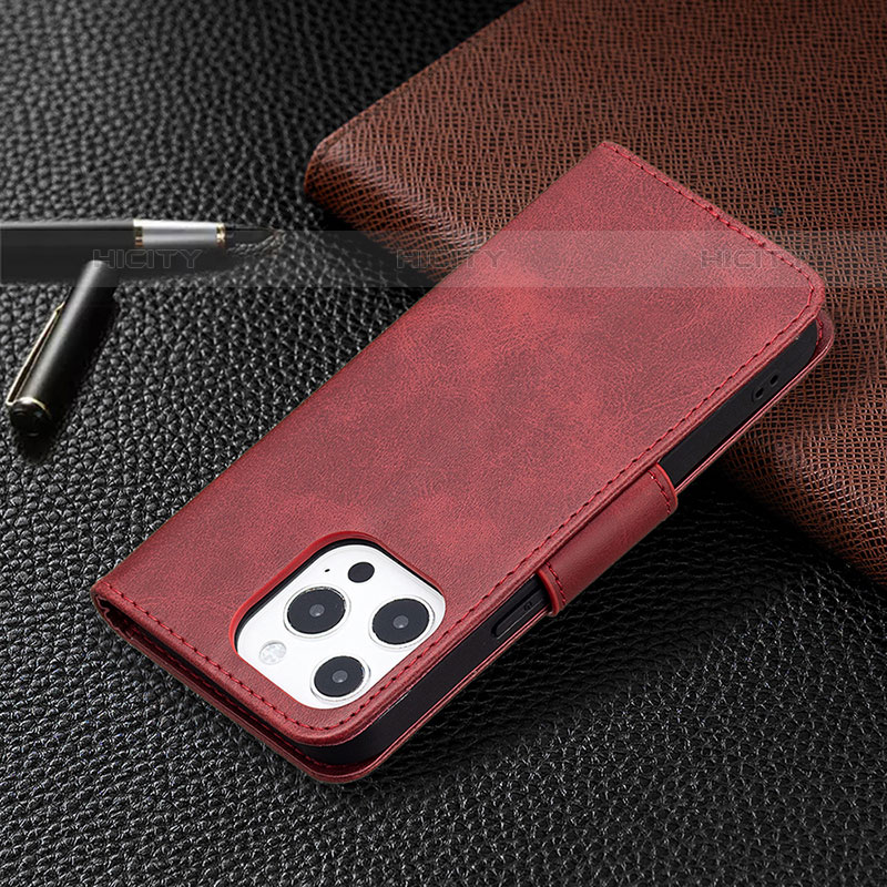 Coque Portefeuille Livre Cuir Etui Clapet L01 pour Apple iPhone 15 Pro Max Rouge Plus