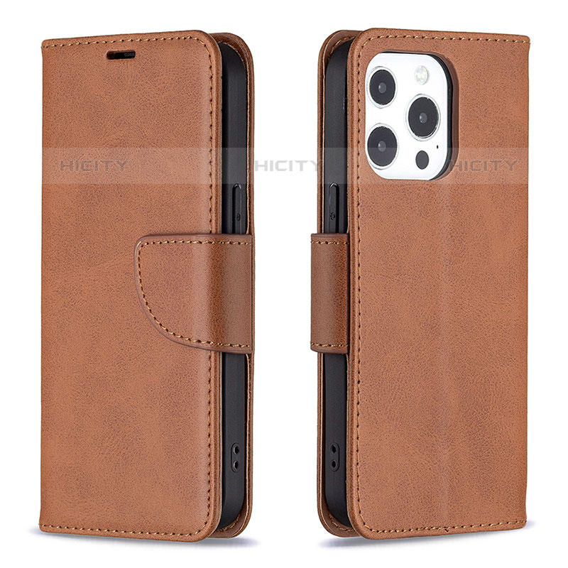 Coque Portefeuille Livre Cuir Etui Clapet L01 pour Apple iPhone 16 Pro Marron Plus