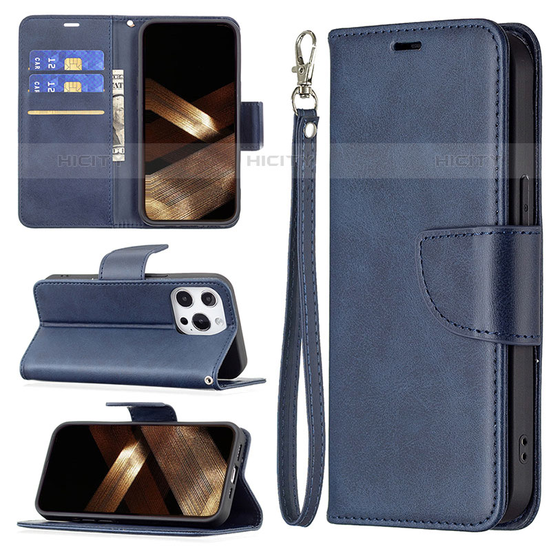 Coque Portefeuille Livre Cuir Etui Clapet L01 pour Apple iPhone 16 Pro Max Bleu Plus