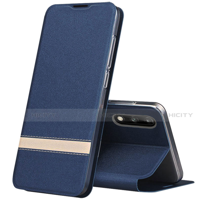 Coque Portefeuille Livre Cuir Etui Clapet L01 pour Huawei Enjoy 10 Bleu Plus