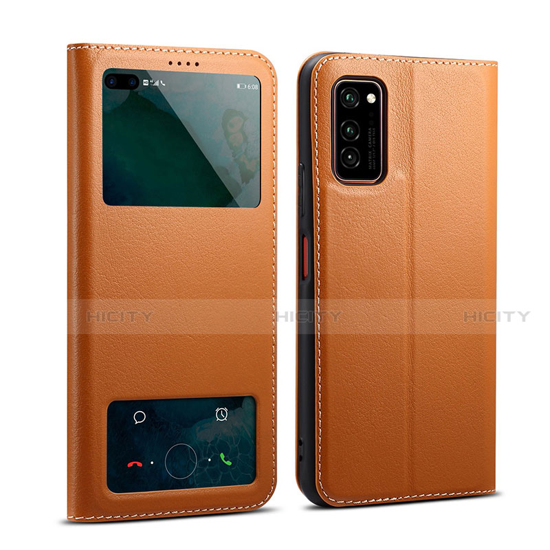 Coque Portefeuille Livre Cuir Etui Clapet L01 pour Huawei Honor View 30 5G Orange Plus