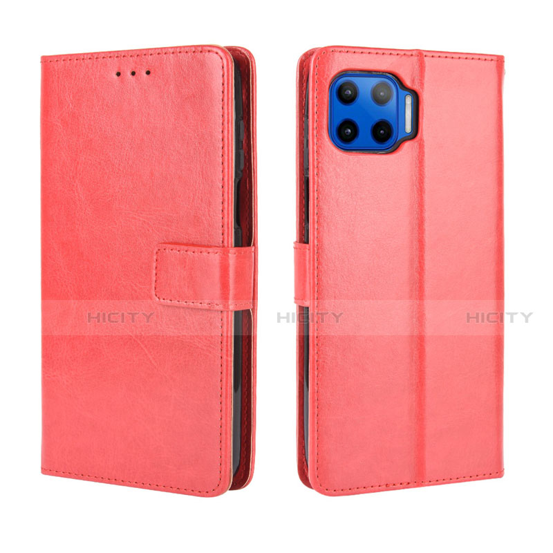 Coque Portefeuille Livre Cuir Etui Clapet L01 pour Motorola Moto One 5G Rouge Plus