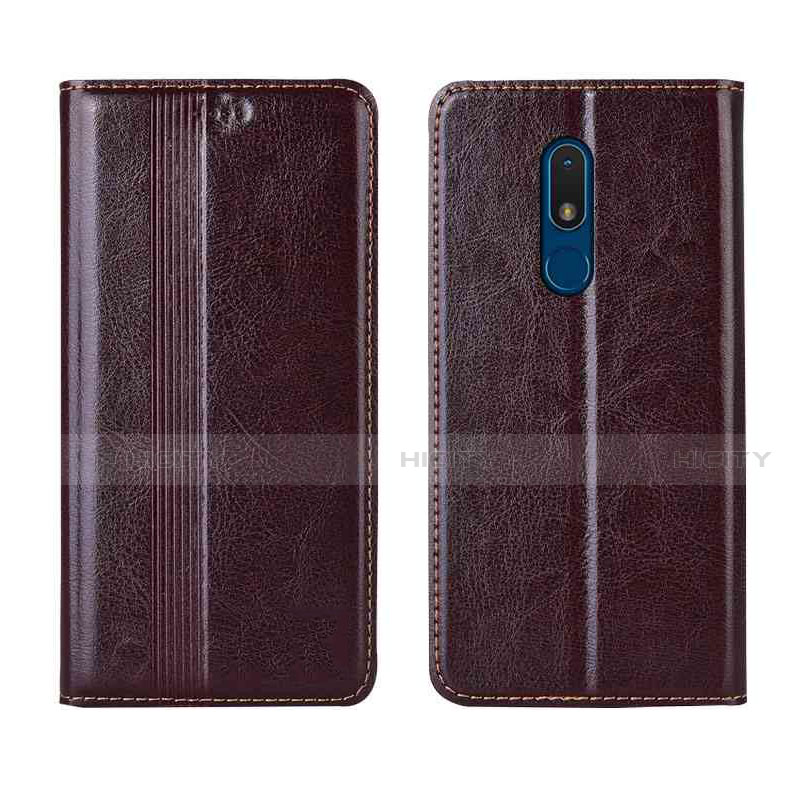 Coque Portefeuille Livre Cuir Etui Clapet L01 pour Nokia C3 Marron Plus