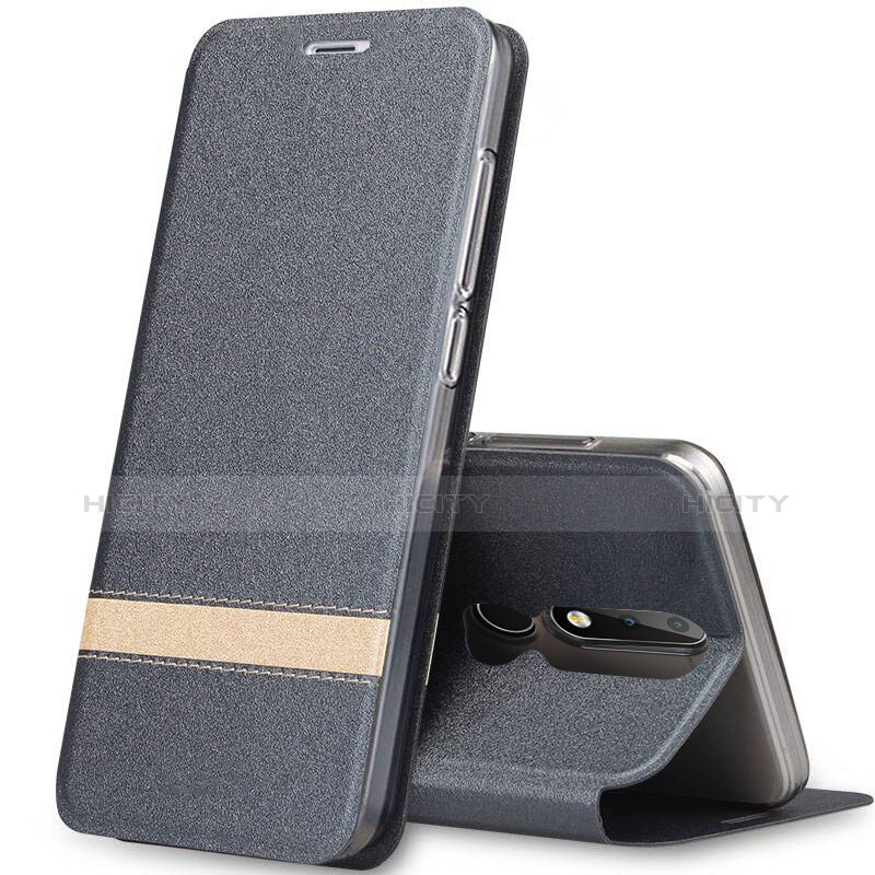 Coque Portefeuille Livre Cuir Etui Clapet L01 pour Nokia X5 Gris Plus