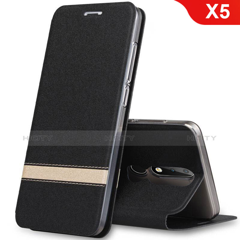 Coque Portefeuille Livre Cuir Etui Clapet L01 pour Nokia X5 Noir Plus