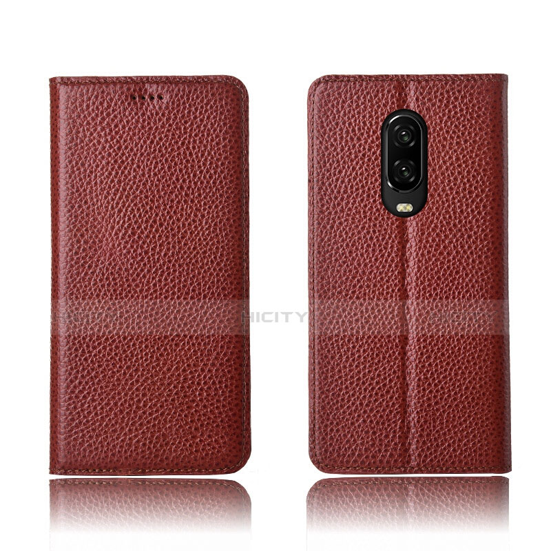 Coque Portefeuille Livre Cuir Etui Clapet L01 pour OnePlus 6T Marron Plus