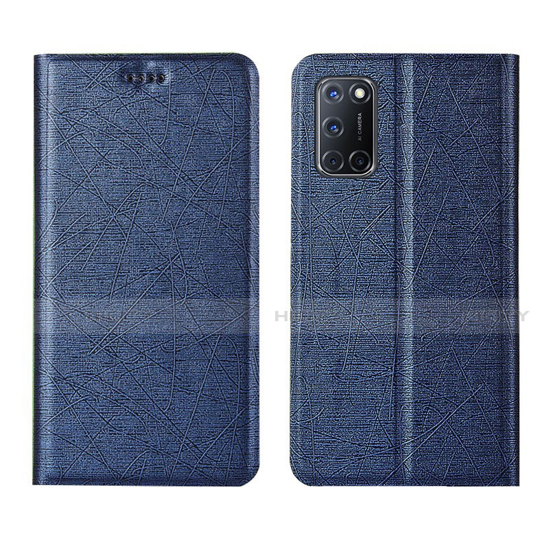 Coque Portefeuille Livre Cuir Etui Clapet L01 pour Oppo A52 Bleu Plus