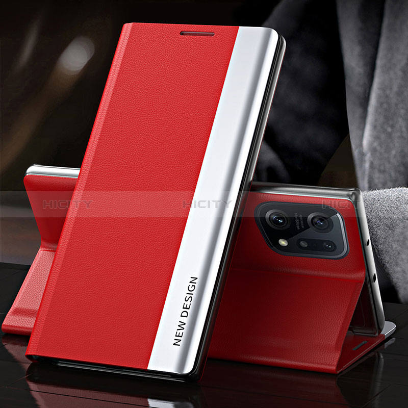 Coque Portefeuille Livre Cuir Etui Clapet L01 pour Oppo Find X5 5G Rouge Plus