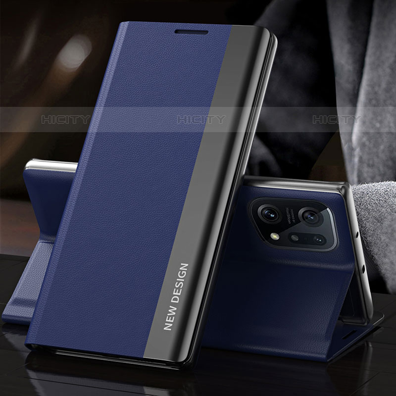 Coque Portefeuille Livre Cuir Etui Clapet L01 pour Oppo Find X5 Pro 5G Bleu Plus