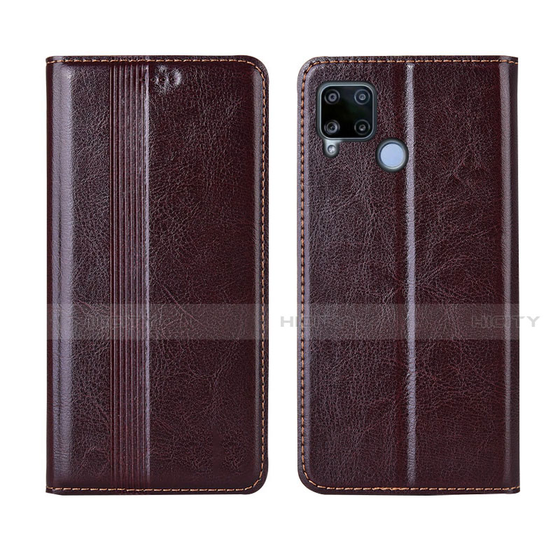 Coque Portefeuille Livre Cuir Etui Clapet L01 pour Realme C15 Marron Plus