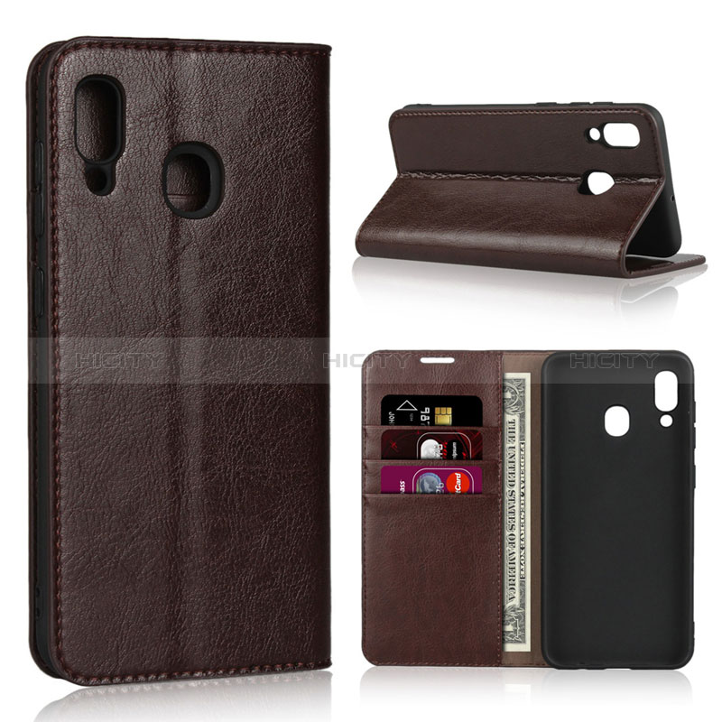 Coque Portefeuille Livre Cuir Etui Clapet L01 pour Samsung Galaxy A20 Marron Plus