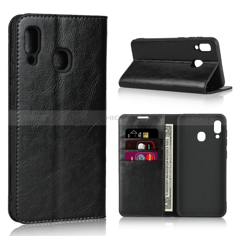 Coque Portefeuille Livre Cuir Etui Clapet L01 pour Samsung Galaxy A20 Noir Plus