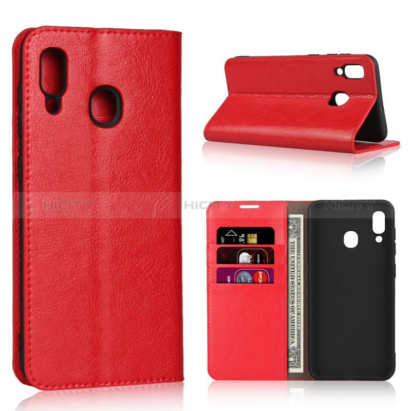 Coque Portefeuille Livre Cuir Etui Clapet L01 pour Samsung Galaxy A20 Rouge Plus