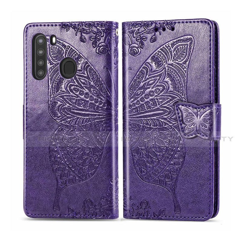 Coque Portefeuille Livre Cuir Etui Clapet L01 pour Samsung Galaxy A21 Violet Plus