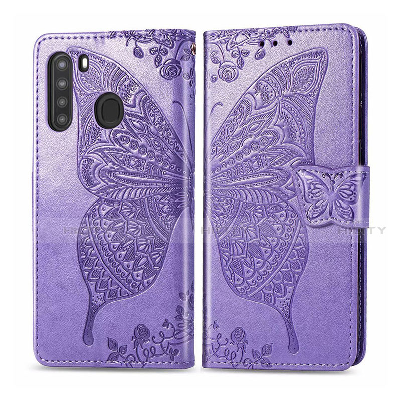 Coque Portefeuille Livre Cuir Etui Clapet L01 pour Samsung Galaxy A21 Violet Clair Plus