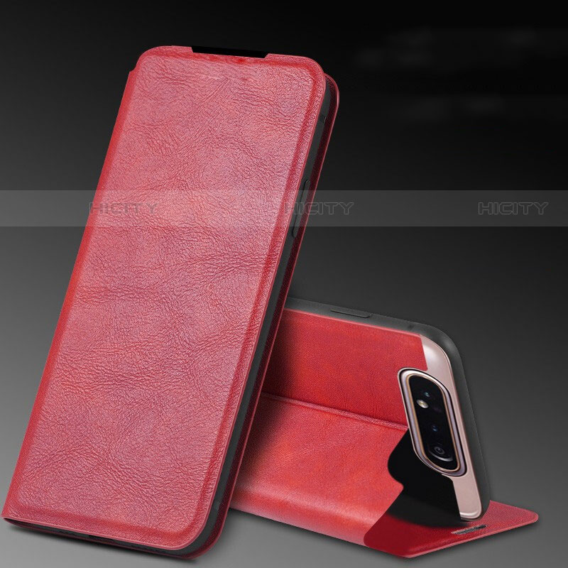 Coque Portefeuille Livre Cuir Etui Clapet L01 pour Samsung Galaxy A80 Rouge Plus