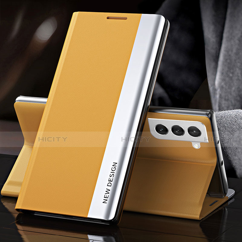 Coque Portefeuille Livre Cuir Etui Clapet L01 pour Samsung Galaxy S21 5G Jaune Plus